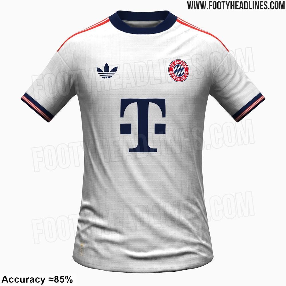 一号-拜仁26/27客场球衣谍照：白色为主搭配三叶草logo，经典队徽回归
