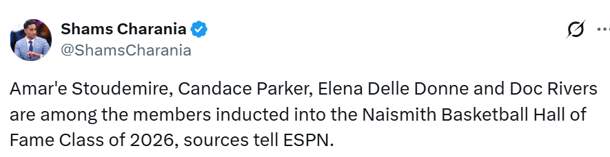 壹号娱乐-Shams:老里与小斯确定入选篮球名人堂 两大WNBA球星也在列